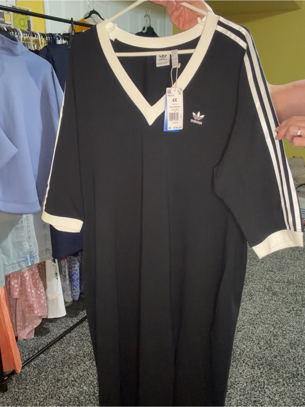 NWT Adidas Black V-Neck Three-Stripe dress MSRP $60